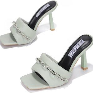Cape Robbin -- Ruthie Sage 7.5 Square Open Toe Heel with Link Chain Trim